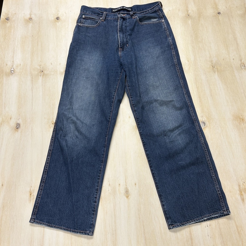 Vintage Y2K Nautica Jeans Men Blue Relaxed Straight Jeans Medium Wash Fits 32x29
